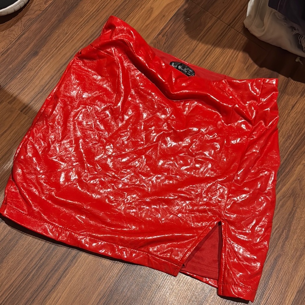 Shiny Red Mini Skirt